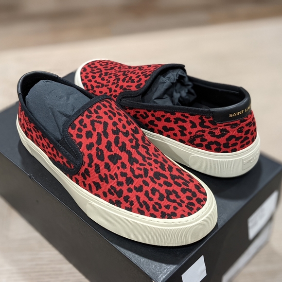 Mens Saint Laurent "Venice" Leopard Print Sneakers Red/Black - Picture 1 of 7